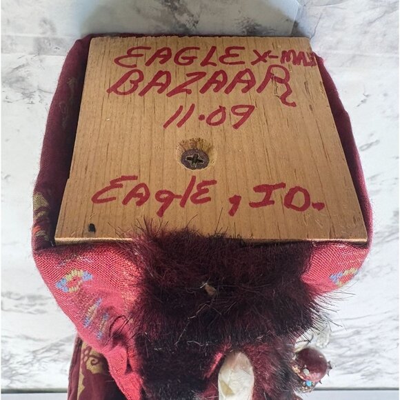 Folk Art Santa Claus Christmas Figurine Patchwork Robe with Faux Fur Trim - Picture 8 of 10